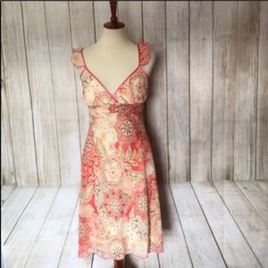 Floral print mix dress w/ Ruffle detail